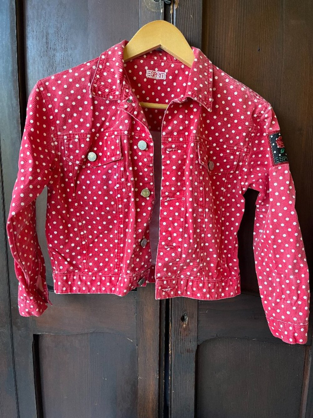 Esprit Red & White Polka Dot Denim Jacket RARE